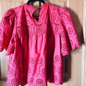 Mi Vibrant Pink Eyelet Blouse